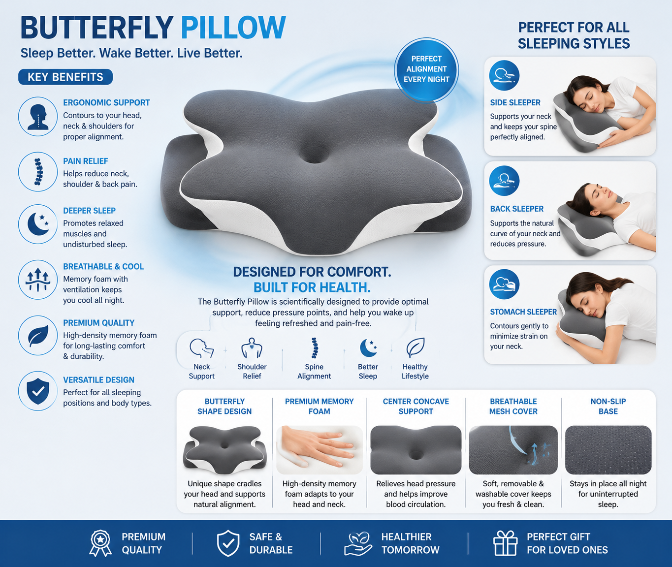 50% Off Butterfly-Shaped Ergonomic Support Pillow - Feel Fully Rested | COD + Free Delivery
